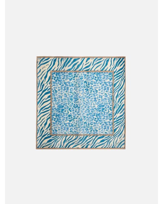 Mc2 Saint Barth Blue Kitana Pure Silk Foulard With Animal Print