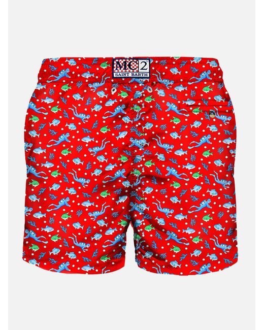 Mc2 Saint Barth Red Light Fabric Swim Shorts With Diver Print Swimshort