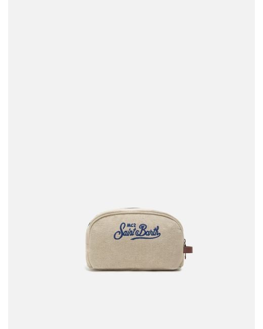 Mc2 Saint Barth Natural Westwood Linen Beauty Bag With Embroidered Logo Pochette