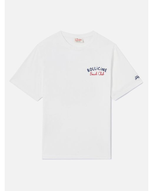 Mc2 Saint Barth White Portland T-Shirt With Bollicine Beach Club Embroidery for men