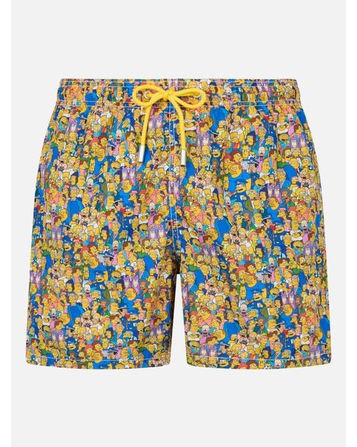 Mc2 Saint Barth Blue Lightweight Fabric Swim-Shorts Lighting Micro Fantasy With The Simpsons Family Print