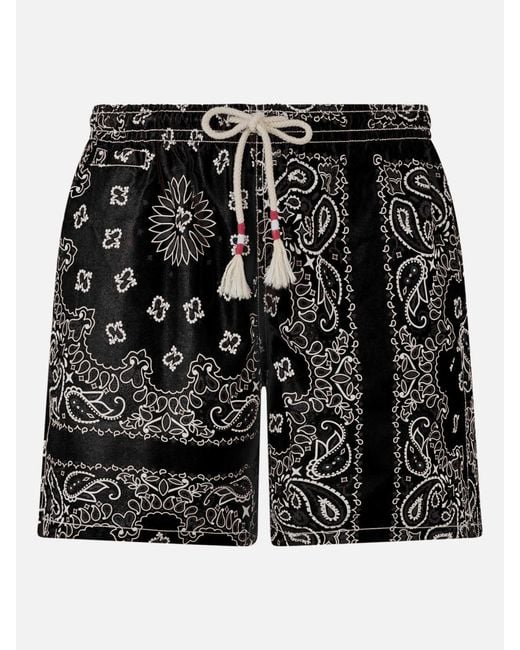 Mc2 Saint Barth Black Mid-Length Swim-Shorts Caprese With Bandana Print __Single__ Swimshort