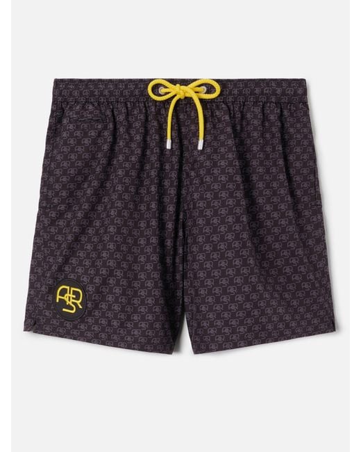 Mc2 Saint Barth Blue Lightweight Fabric Swim-Shorts Lighting With Roma Print