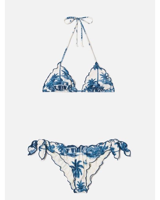 Mc2 Saint Barth Blue Bikini Sarius Triangle With Toile De Jouy Print