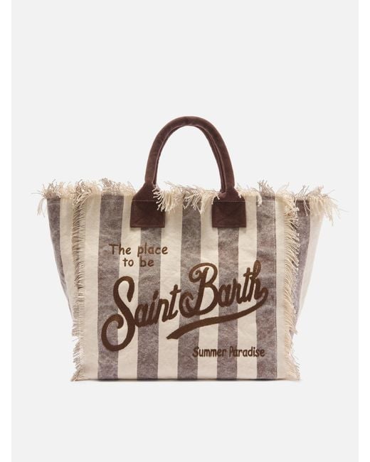 Mc2 Saint Barth Natural Canvas Vanity Regular Bag With Vertical Stripes