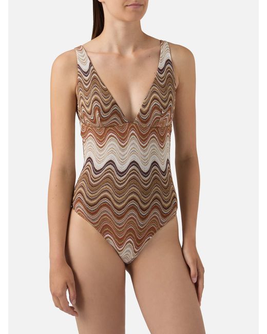 Mc2 Saint Barth Brown Mavi One-Piece Swimsuit Degradé Raschel Fabric One Piece
