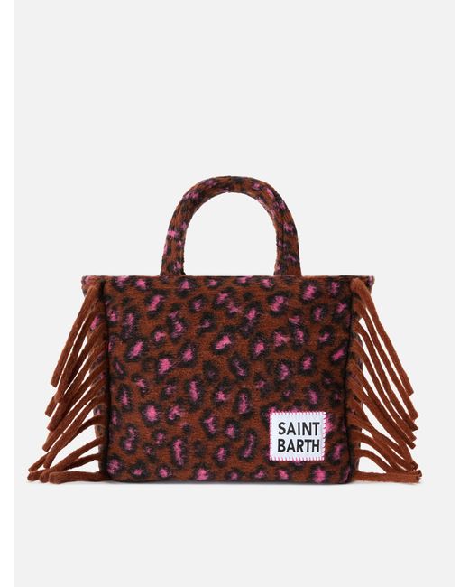 Mc2 Saint Barth Red Colette Blanket Handbag With Animalier Print Bag