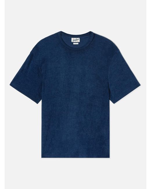 Mc2 Saint Barth Blue Gary Cotton Terry-Effect T-Shirt With Logo Embroidery for men