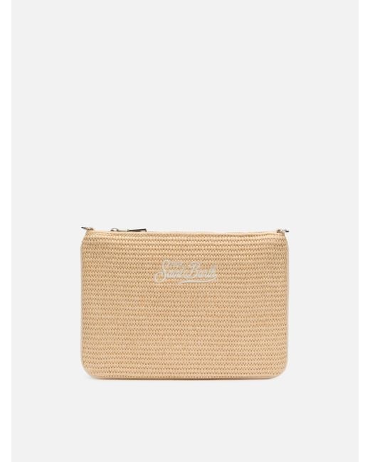 Mc2 Saint Barth Natural Parisienne Straw Effect Pouch Bag With Embroidered Logo Pochette