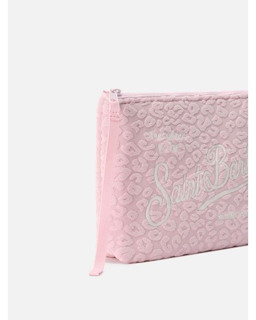 Aline Terry-Effect Pouch With Embossed Leopard Pattern di Mc2 Saint Barth in Pink