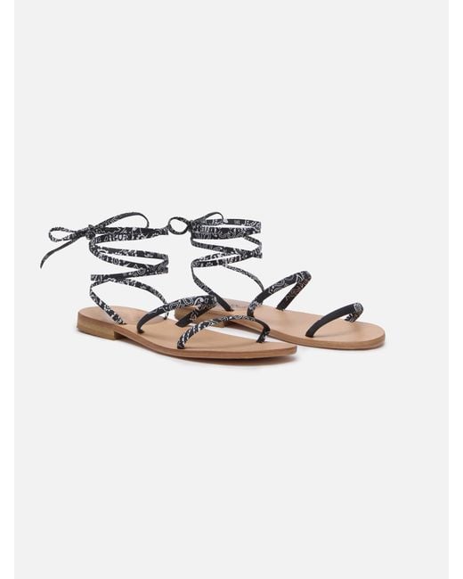 Mc2 Saint Barth White Wrap Flat Sandals With Bandana Print