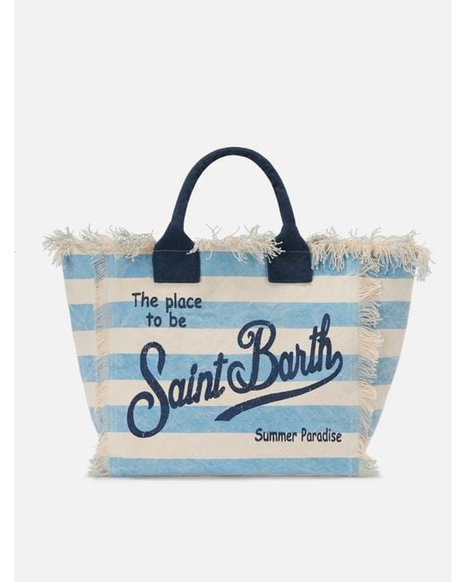 Mc2 Saint Barth Blue Regular Vanity Canvas Bag With Light Horizontal Stripes __Single__