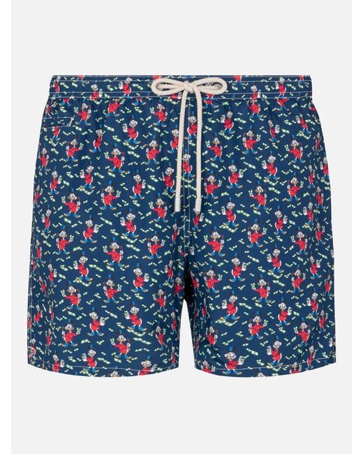 Mc2 Saint Barth Blue Lightweight Fabric Swim Shorts Lighting With Scrooge Print