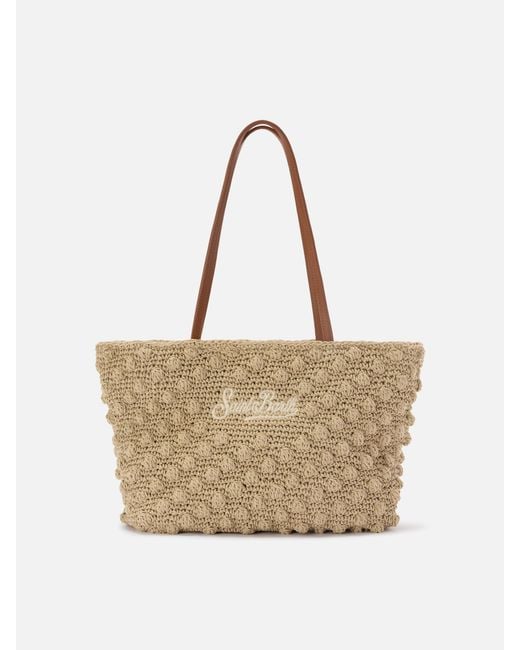 Mc2 Saint Barth Natural Crochet Tote Medium Bag With Embroidered Logo