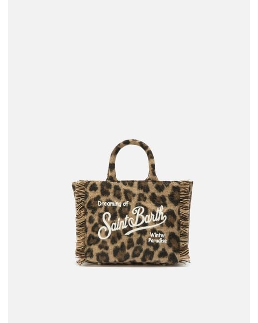 Mc2 Saint Barth Brown Vanity Mini Felt Handbag Leopard-Print Wool Blend Bag