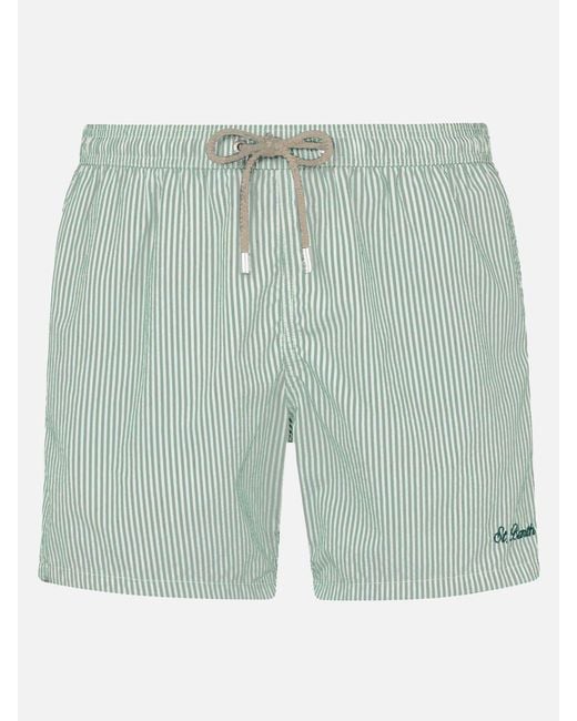 Mc2 Saint Barth Blue Seersucker Sage Striped Classic Light Swim Shorts Patmos Swimshort