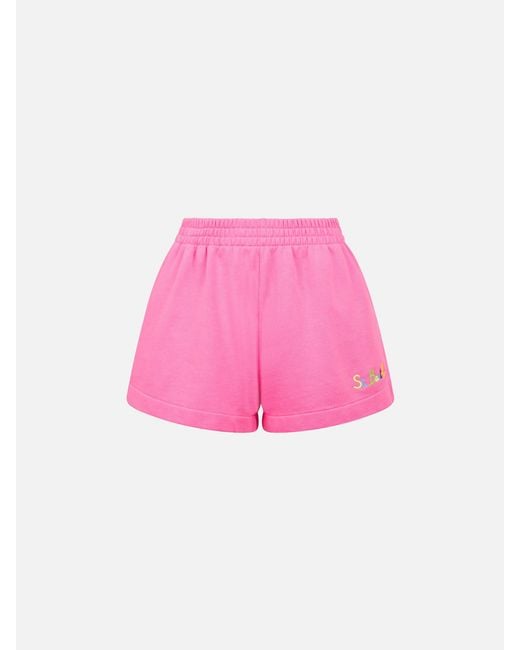 Mc2 Saint Barth Pink Cate Fluo Cotton Shorts With St. Barth Embroidery