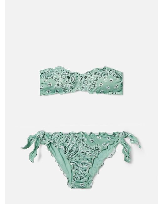 Mc2 Saint Barth Green Bikini Myranda Bandeau With Sage Bandana Print