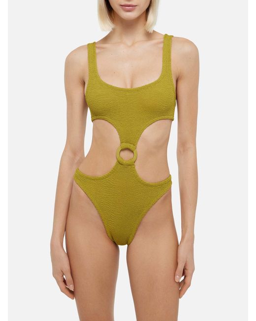 Mc2 Saint Barth Green Laurel Crinkle Pistachio Cut-Out One-Piece Swimsuit One Piece