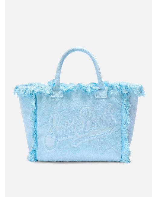 Light Solid Color Terry Effect Vanity Regular Bag di Mc2 Saint Barth in Blue