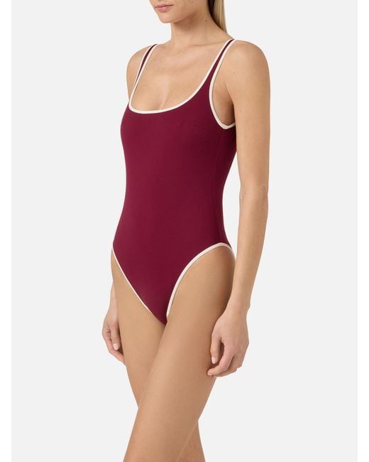 Mc2 Saint Barth Purple Cassandra String One-Piece Swimsuit Burgundy With Contrast Details One Piece