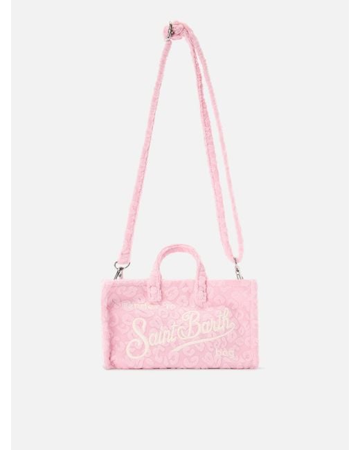 Micro Phone Terry-Effect Bag With Embossed Leopard Pattern di Mc2 Saint Barth in Pink