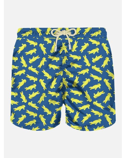 Mc2 Saint Barth Blue Swim Shorts With Crocodile Print Swimshort