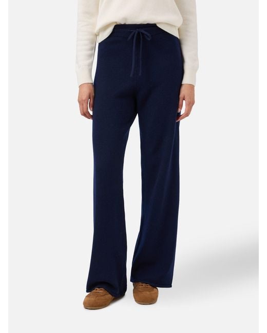 Mc2 Saint Barth Blue Cambon Palazzo Trousers Pure Wool High Waist With Drawstring Pant