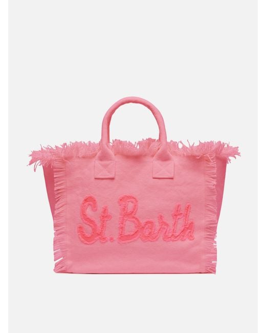 Mc2 Saint Barth Pink Colette Cotton Canvas Handbag With Patch Logo Bag