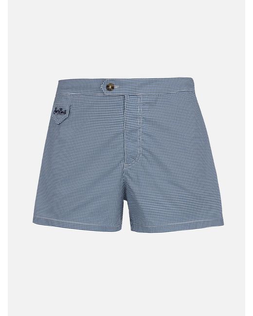 Mc2 Saint Barth Blue Fitted Cut Swim Shorts Harrys With Gingham Print Swimshort