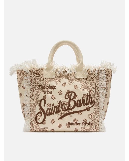 Mc2 Saint Barth Natural Canvas Vanity Regular Bag With Bandana Print