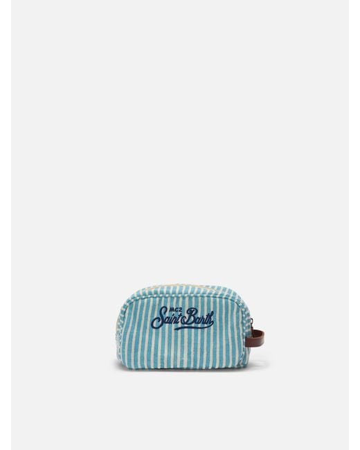 Mc2 Saint Barth Blue Westwood Linen Beauty Bag With And Striped Pattern Sky Pochette