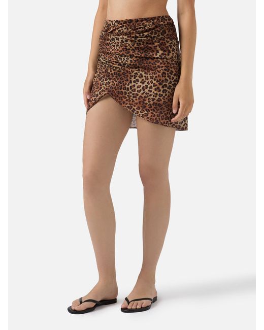 Mc2 Saint Barth Brown Sery Short Pareo Cotton Blend With Leopard Print Sarong