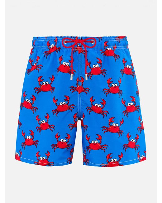 Mc2 Saint Barth Blue Mid-Length Gustavia Swim-Shorts With Crab Print Swimshort
