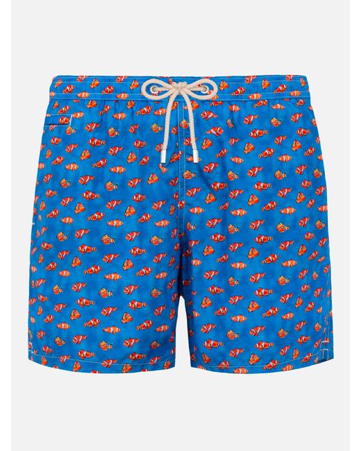 Mc2 Saint Barth Blue Light Fabric Swim Shorts With Clownfish Print Swimshort