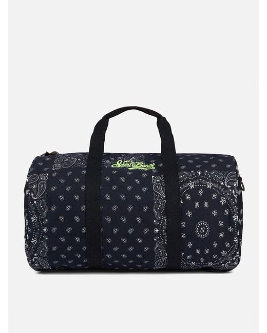 Mc2 Saint Barth Blue Travel Duffel Denim Bag Jetleg Round Bandana Print for men