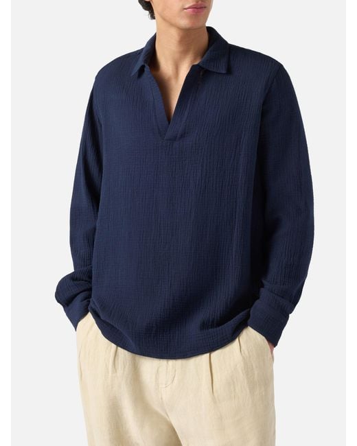 Mc2 Saint Barth Blue Ventotene Waffle Cotton Polo Shirt for men