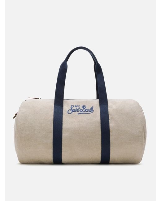 Mc2 Saint Barth Multicolor Round Jetleg Linen Weekender With Contrasting Embroidered Logo __Single__ Bag