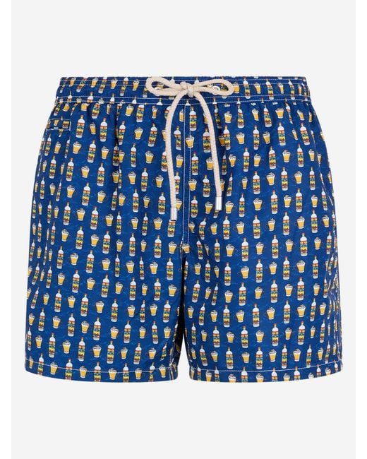 Mc2 Saint Barth Blue Lightweight Fabric Swim-Shorts Lighting Micro Fantasy With Vov Bombardino Print