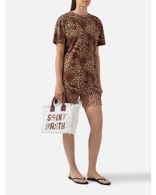 Mc2 Saint Barth Brown Midi Sereia Dress With All-Over Leopard Print