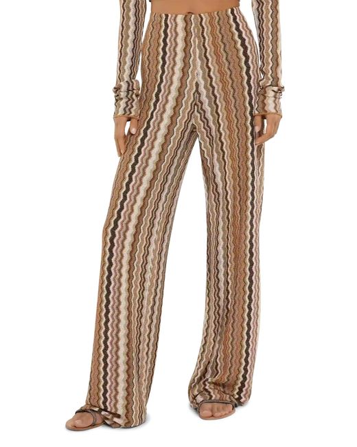 Mc2 Saint Barth Natural Amalia Wide-Leg Trousers Raschel Knit Pant