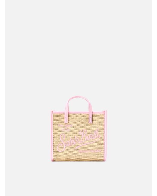 Mc2 Saint Barth Natural Vivian Mini Straw Effect Bag With Embroidered Logo