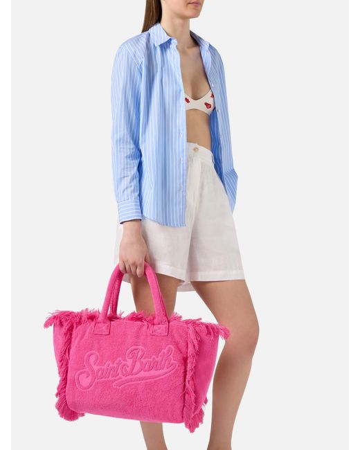Fuchsia Solid Color Terry Effect Vanity Regular Bag di Mc2 Saint Barth in Pink