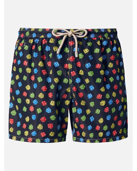 Mc2 Saint Barth Blue Lightweight Fabric Swim Shorts Lighting With Dice Print Swimshort