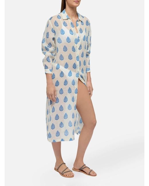 Mc2 Saint Barth Blue Adeline Ramie Maxi Dress With Paisley Print Beach Robe