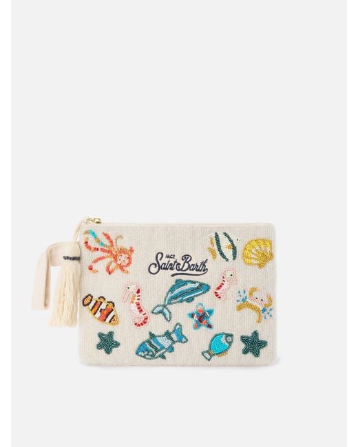 Mc2 Saint Barth White Pouch Pearl With Beaded Marine Motifs __Single__ Pochette