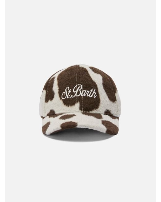 Mc2 Saint Barth White Baseball Cap Felt Cow-Print Wool Blend Hat