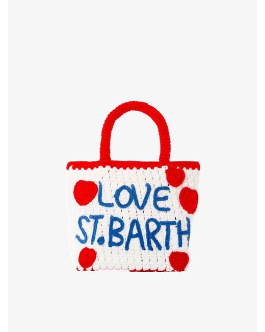Mc2 Saint Barth Red Heart Embroidery Crochet Bag