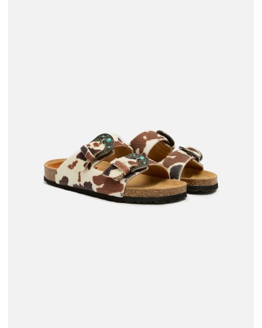 Mc2 Saint Barth Multicolor Buckle Sandals Cow-Print Pony Hair