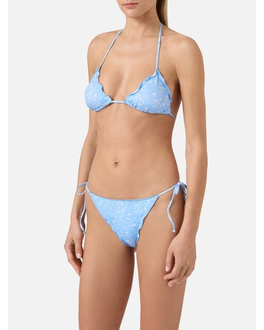 Mc2 Saint Barth Blue Bikini Sagitami Triangle Light With All-Over Micro Tropical Print